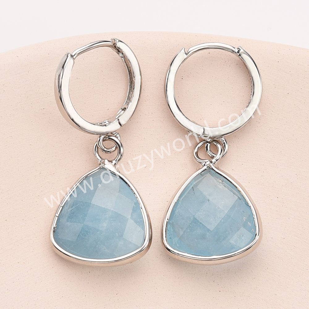 Silver Triangle Multi Gemstone Faceted Earrings, Amazonite Rose Quartz Crystals Jewelry Earring ZS0529-3