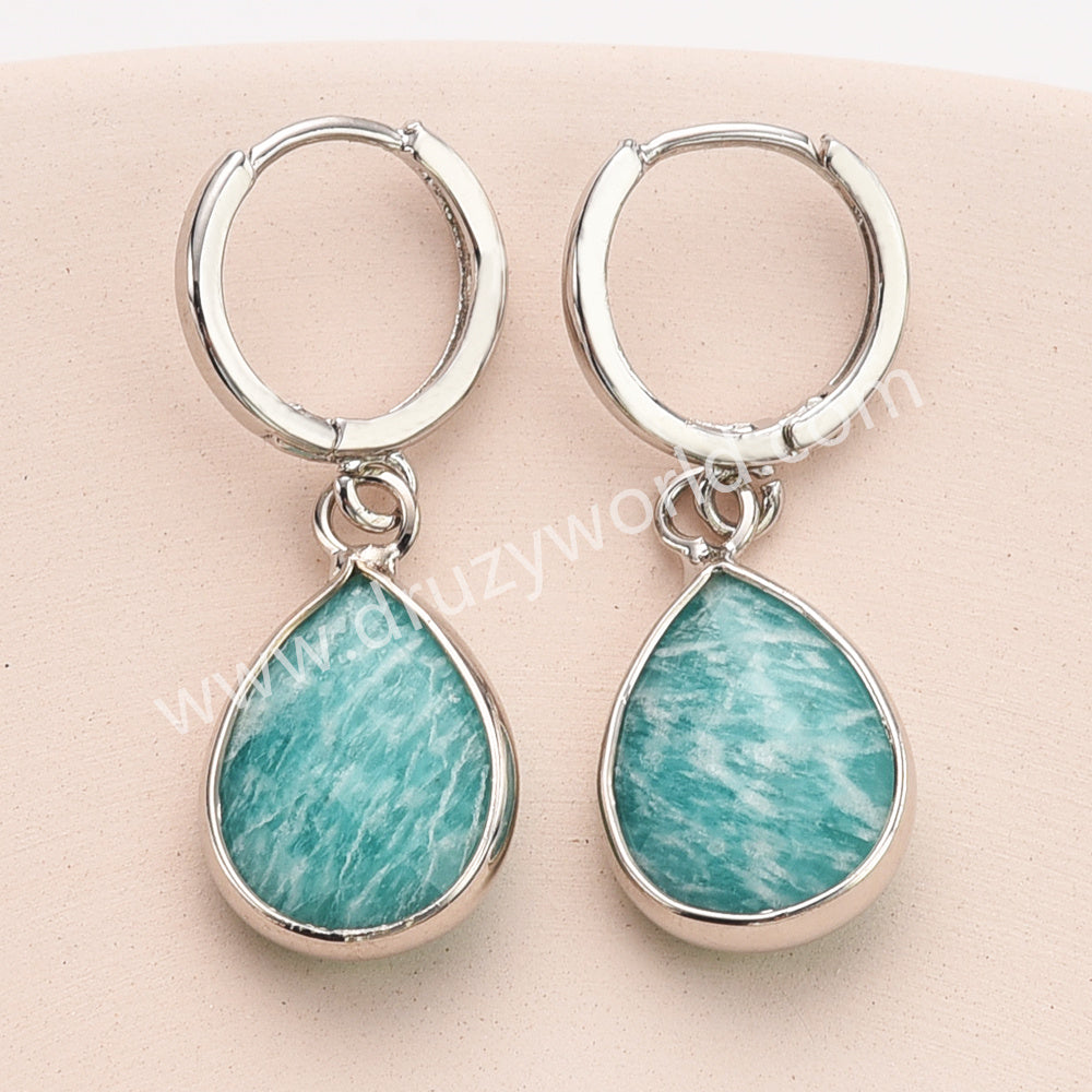 Silver Teardrop Birthstone Faceted Earrings, Aquamarine Moonstone Crystals Jewelry Earring ZS0529-4