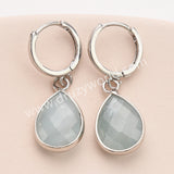 Silver Teardrop Birthstone Faceted Earrings, Aquamarine Moonstone Crystals Jewelry Earring ZS0529-4