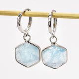 Silver Hexagon Natural Crystals Stones Faceted Earrings, Rose Quartz Aquamarine Gemstone Jewelry Earring ZS0529-6