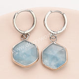 Silver Hexagon Natural Crystals Stones Faceted Earrings, Rose Quartz Aquamarine Gemstone Jewelry Earring ZS0529-6