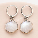 Silver Hexagon Natural Crystals Stones Faceted Earrings, Rose Quartz Aquamarine Gemstone Jewelry Earring ZS0529-6