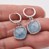 Silver Square Natural Gemstone Faceted Earrings, Labradorite Aquamarine Crystals Jewelry Earring ZS0529-7