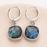 Silver Square Natural Gemstone Faceted Earrings, Labradorite Aquamarine Crystals Jewelry Earring ZS0529-7