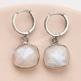 Silver Square Natural Gemstone Faceted Earrings, Labradorite Aquamarine Crystals Jewelry Earring ZS0529-7