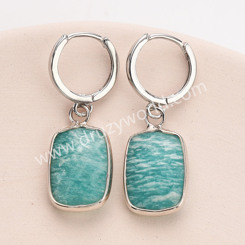 Silver Rectangle Birthstone Faceted Earrings, Moonstone Turquoise Gemstone Jewelry Earring ZS0529-8