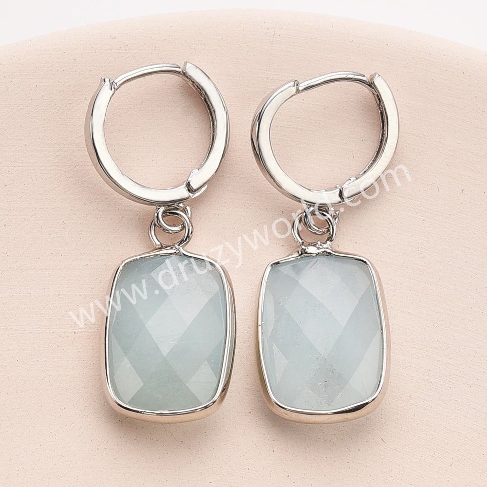 Silver Rectangle Birthstone Faceted Earrings, Moonstone Turquoise Gemstone Jewelry Earring ZS0529-8