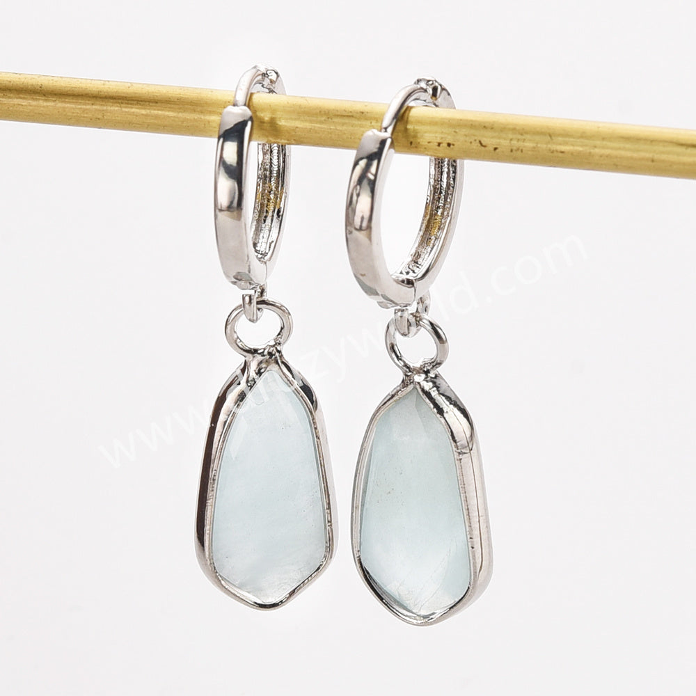 Silver Small Hexagon Gemstone Faceted Drop Earrings, Amethyst Labradorite Crystal Jewelry Earring ZS0529-9