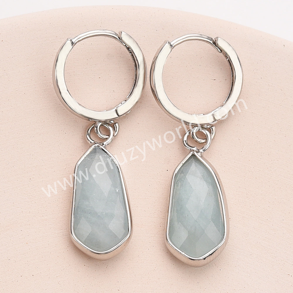 Silver Small Hexagon Gemstone Faceted Drop Earrings, Amethyst Labradorite Crystal Jewelry Earring ZS0529-9