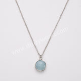 18" Silver Circle Round Natural Stone Faceted Necklace, Gemstone Jewelry Necklace ZS0530-1