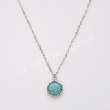 18" Silver Circle Round Natural Stone Faceted Necklace, Gemstone Jewelry Necklace ZS0530-1