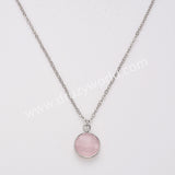 18" Silver Circle Round Natural Stone Faceted Necklace, Gemstone Jewelry Necklace ZS0530-1