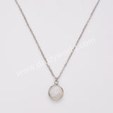 18" Silver Circle Round Natural Stone Faceted Necklace, Gemstone Jewelry Necklace ZS0530-1