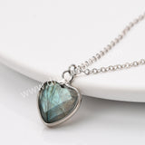 18" Silver Rainbow Heart Gemstone Faceted Pendant Necklace, Healing Crystal Stone Jewelry Necklace ZS0530-2