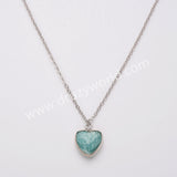 18" Silver Rainbow Heart Gemstone Faceted Pendant Necklace, Healing Crystal Stone Jewelry Necklace ZS0530-2