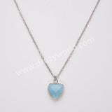 18" Silver Rainbow Heart Gemstone Faceted Pendant Necklace, Healing Crystal Stone Jewelry Necklace ZS0530-2