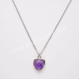 18" Silver Rainbow Heart Gemstone Faceted Pendant Necklace, Healing Crystal Stone Jewelry Necklace ZS0530-2