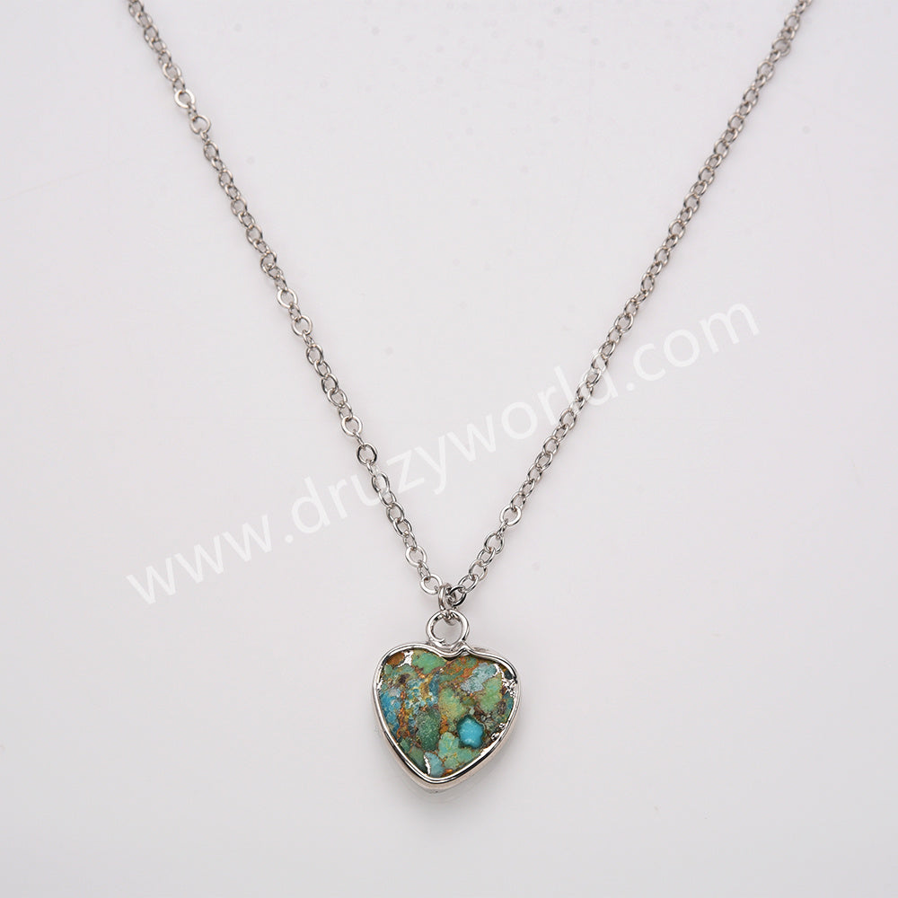 18" Silver Rainbow Heart Gemstone Faceted Pendant Necklace, Healing Crystal Stone Jewelry Necklace ZS0530-2