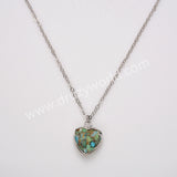 18" Silver Rainbow Heart Gemstone Faceted Pendant Necklace, Healing Crystal Stone Jewelry Necklace ZS0530-2