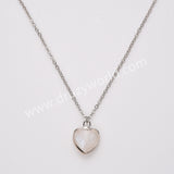 18" Silver Rainbow Heart Gemstone Faceted Pendant Necklace, Healing Crystal Stone Jewelry Necklace ZS0530-2