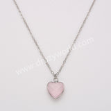 18" Silver Rainbow Heart Gemstone Faceted Pendant Necklace, Healing Crystal Stone Jewelry Necklace ZS0530-2