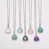 18" Silver Colorful Triangle Natural Gemstone Faceted Pendant Necklace, Healing Crystal Stone Jewelry Necklace ZS0530-3