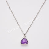 18" Silver Colorful Triangle Natural Gemstone Faceted Pendant Necklace, Healing Crystal Stone Jewelry Necklace ZS0530-3