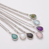 18" Silver Pear Gemstone Faceted Pendant Necklace, Colorful Crystasl Stone Birthstone Drop Necklace ZS0530-4