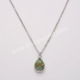 18" Silver Pear Gemstone Faceted Pendant Necklace, Colorful Crystasl Stone Birthstone Drop Necklace ZS0530-4