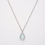 18" Silver Pear Gemstone Faceted Pendant Necklace, Colorful Crystasl Stone Birthstone Drop Necklace ZS0530-4