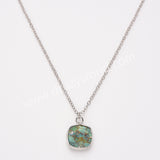 18" Silver Rainbow Square Birthstone Pendant Necklace, Faceted Amethyst Labradorite Crystal Jewelry Necklace ZS0530-7