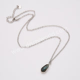 18" Small Long Teardop Natural Stone Faceted Pendant Silver Necklace, Birthstone Jewelry Necklace ZS0530-9