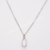 18" Small Long Teardop Natural Stone Faceted Pendant Silver Necklace, Birthstone Jewelry Necklace ZS0530-9