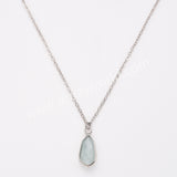 18" Small Long Teardop Natural Stone Faceted Pendant Silver Necklace, Birthstone Jewelry Necklace ZS0530-9