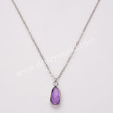 18" Small Long Teardop Natural Stone Faceted Pendant Silver Necklace, Birthstone Jewelry Necklace ZS0530-9