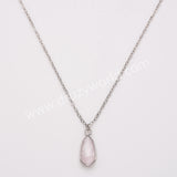 18" Small Long Teardop Natural Stone Faceted Pendant Silver Necklace, Birthstone Jewelry Necklace ZS0530-9