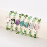 Silver Rectangle Multi Gemstone Bracelet, Australia Jade Beads Bracelet, Handmade Jewelry ZS0531-1