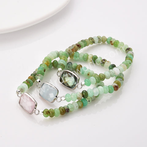 Silver Rectangle Multi Gemstone Bracelet, Australia Jade Beads Bracelet, Handmade Jewelry ZS0531-1