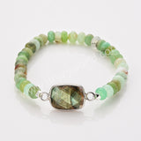 Silver Rectangle Multi Gemstone Bracelet, Australia Jade Beads Bracelet, Handmade Jewelry ZS0531-1