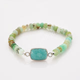 Silver Rectangle Multi Gemstone Bracelet, Australia Jade Beads Bracelet, Handmade Jewelry ZS0531-1