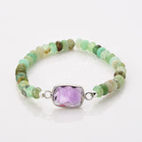 Silver Rectangle Multi Gemstone Bracelet, Australia Jade Beads Bracelet, Handmade Jewelry ZS0531-1