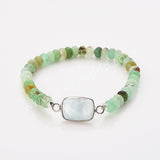 Silver Rectangle Multi Gemstone Bracelet, Australia Jade Beads Bracelet, Handmade Jewelry ZS0531-1