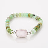 Silver Rectangle Multi Gemstone Bracelet, Australia Jade Beads Bracelet, Handmade Jewelry ZS0531-1