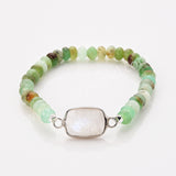 Silver Rectangle Multi Gemstone Bracelet, Australia Jade Beads Bracelet, Handmade Jewelry ZS0531-1