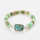 Silver Rectangle Multi Gemstone Bracelet, Australia Jade Beads Bracelet, Handmade Jewelry ZS0531-1