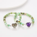 Silver Heart Natural Gemstone Bracelet, Australia Jade Beads Bracelet, Handmade Jewelry ZS0531-2