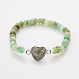 Silver Heart Natural Gemstone Bracelet, Australia Jade Beads Bracelet, Handmade Jewelry ZS0531-2