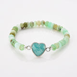 Silver Heart Natural Gemstone Bracelet, Australia Jade Beads Bracelet, Handmade Jewelry ZS0531-2