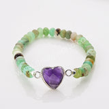 Silver Heart Natural Gemstone Bracelet, Australia Jade Beads Bracelet, Handmade Jewelry ZS0531-2