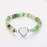 Silver Heart Natural Gemstone Bracelet, Australia Jade Beads Bracelet, Handmade Jewelry ZS0531-2